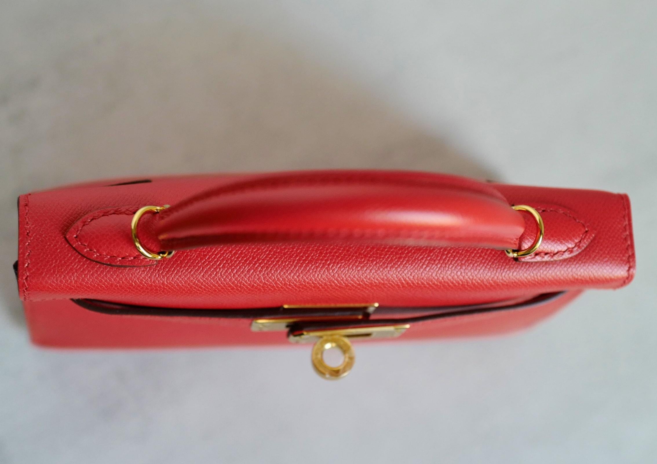 Hermès Mini Kelly Rouge De Coeur Madame Cuir Or Hardware Stamp K en vente 2