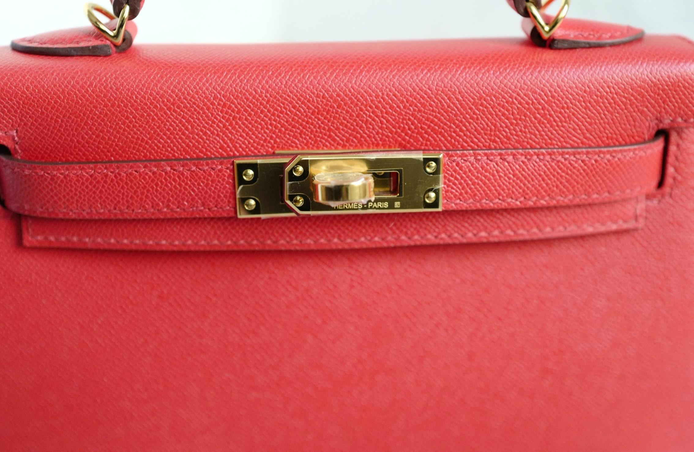 Hermès Mini Kelly Rouge De Coeur Madame Cuir Or Hardware Stamp K en vente 5