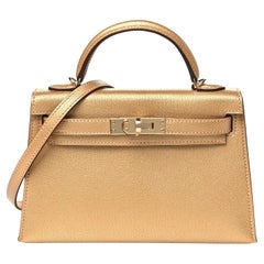 Hermes Mini Kelly Sellier 20 Dore Metallic Chevre Chamkilight Leder Handtasche