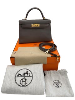 Hermes Mini Kelly Sellier 20 Gris Meyer Epsom Leather Gold Hardware Handbag