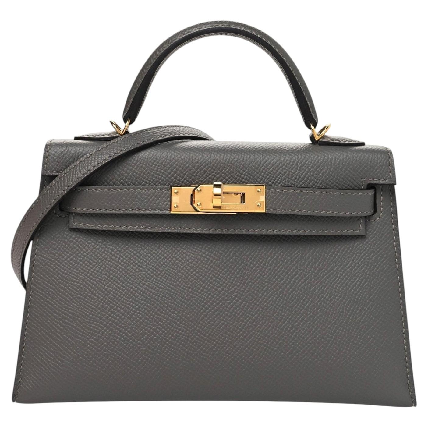Hermes Mini Kelly Sellier 20 Gris Meyer Epsom Leather Gold Hardware Handbag