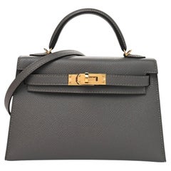 Hermes Mini Kelly Sellier 20 Gris Meyer Epsom Leather Gold Hardware Handbag