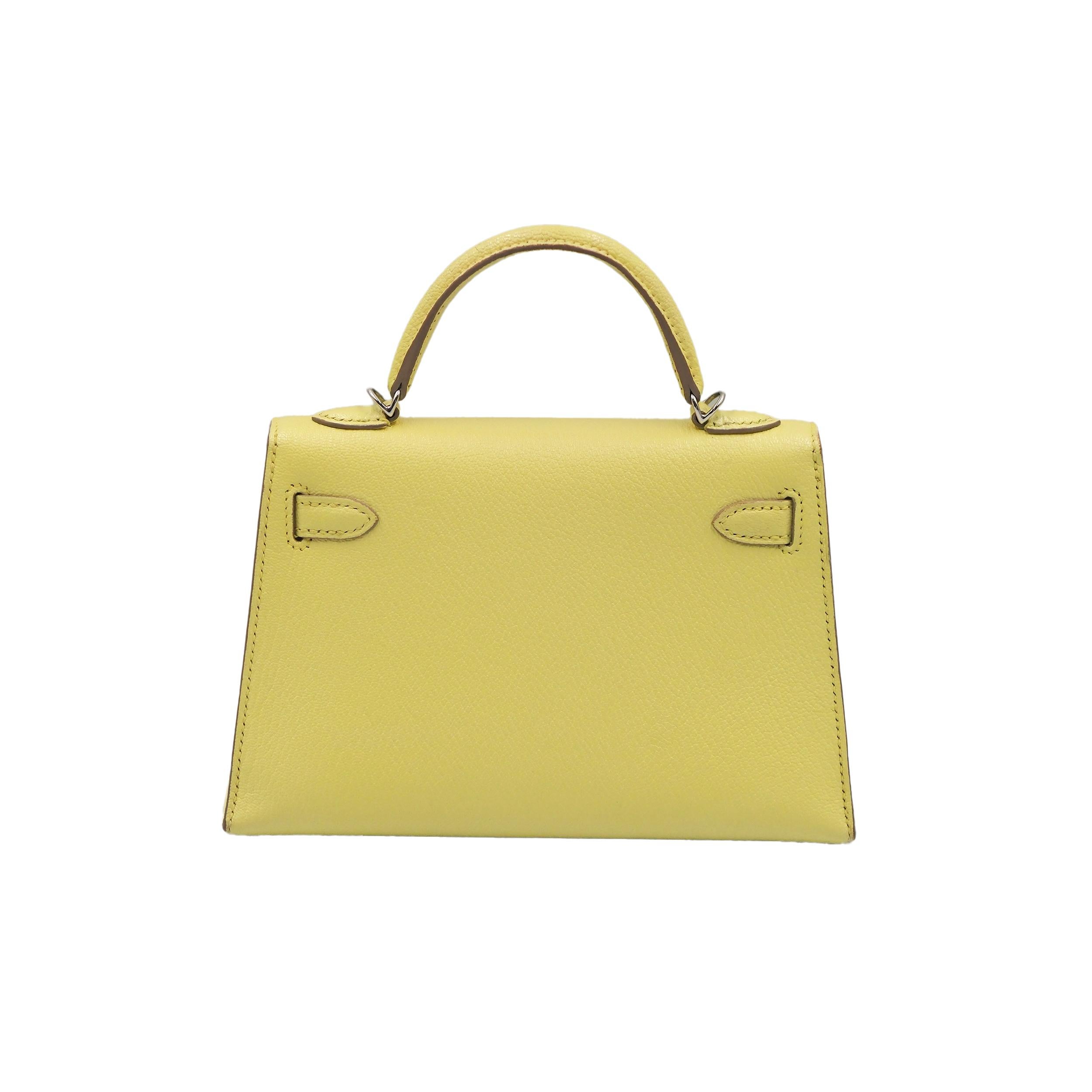 Beige Hermes Mini Kelly Sellier 20 Limoncello Chevre Palladium Hardware 2023 en vente