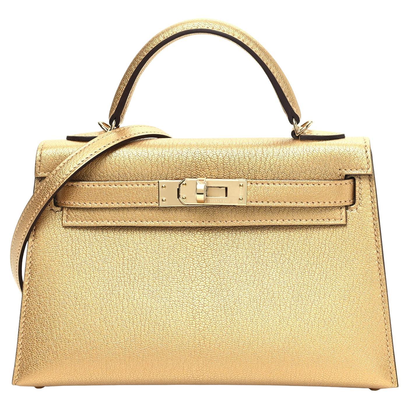 Hermes Mini Kelly Sellier 20 Metallic Dore Chevre Chamkilight Gold Hardware