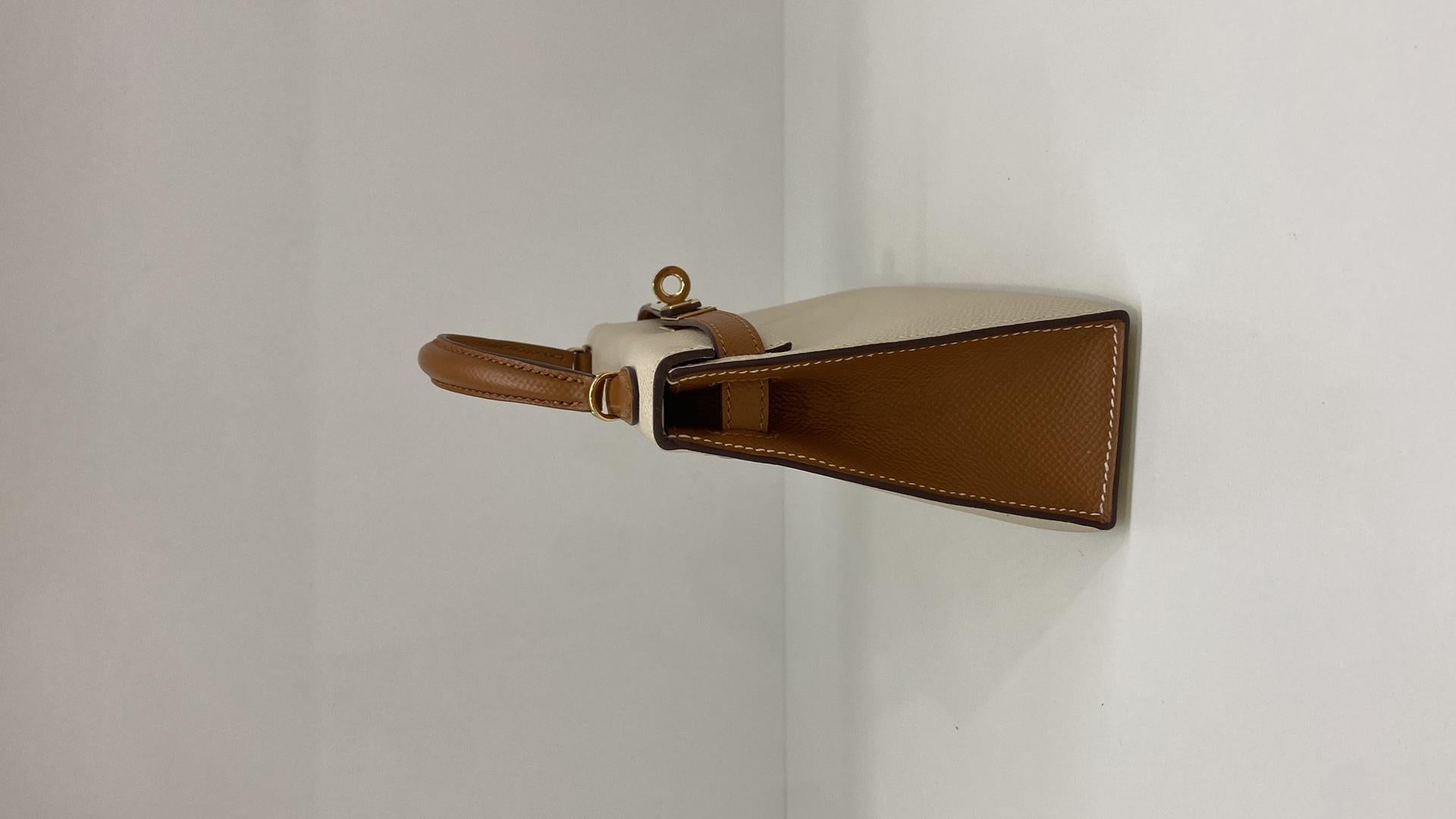 Hermes Mini Kelly Special Order Craie & Biscuit GHW In Excellent Condition In Double Bay, AU