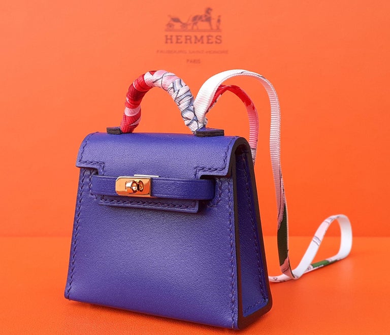 Hermès Mini Kelly Twilly Bag Grigri Pendant Charm Blue Electric Ghw at ...