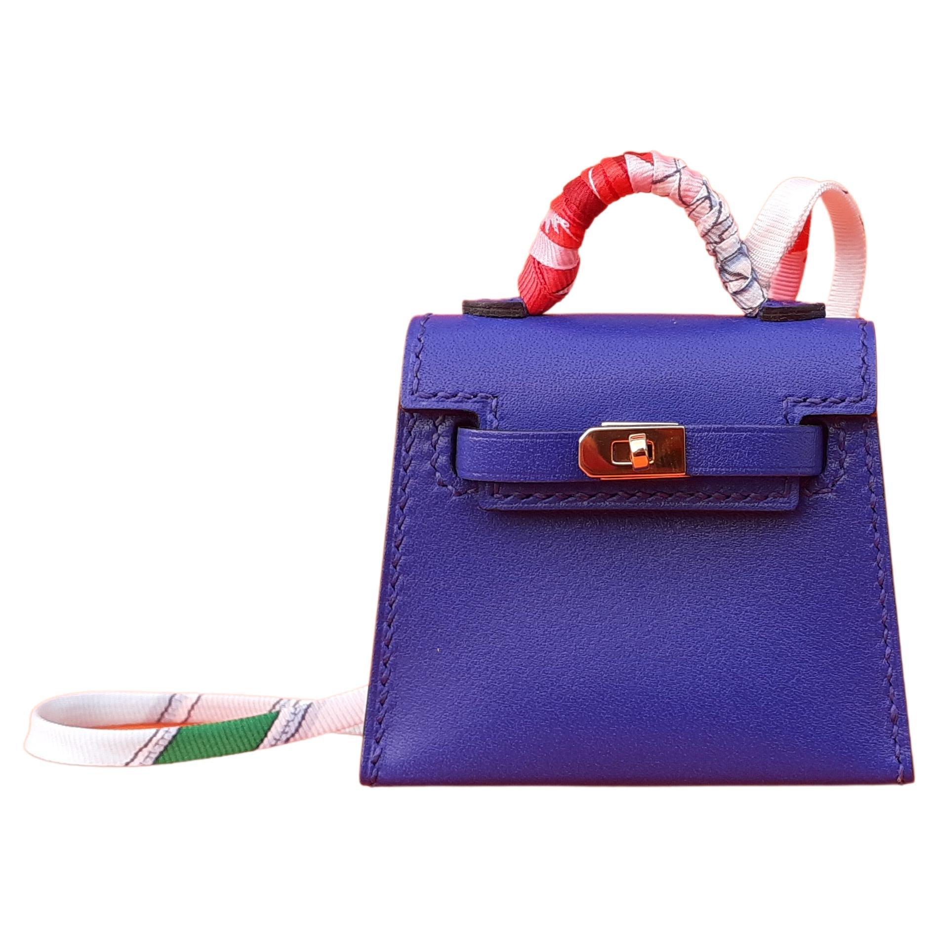 Hermes Bleu Electric Tadelakt Mini Kelly Twilly Bag Charm