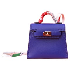Hermès Mini Kelly Twilly Tasche Grigri Anhänger Charme blau elektrisch Ghw