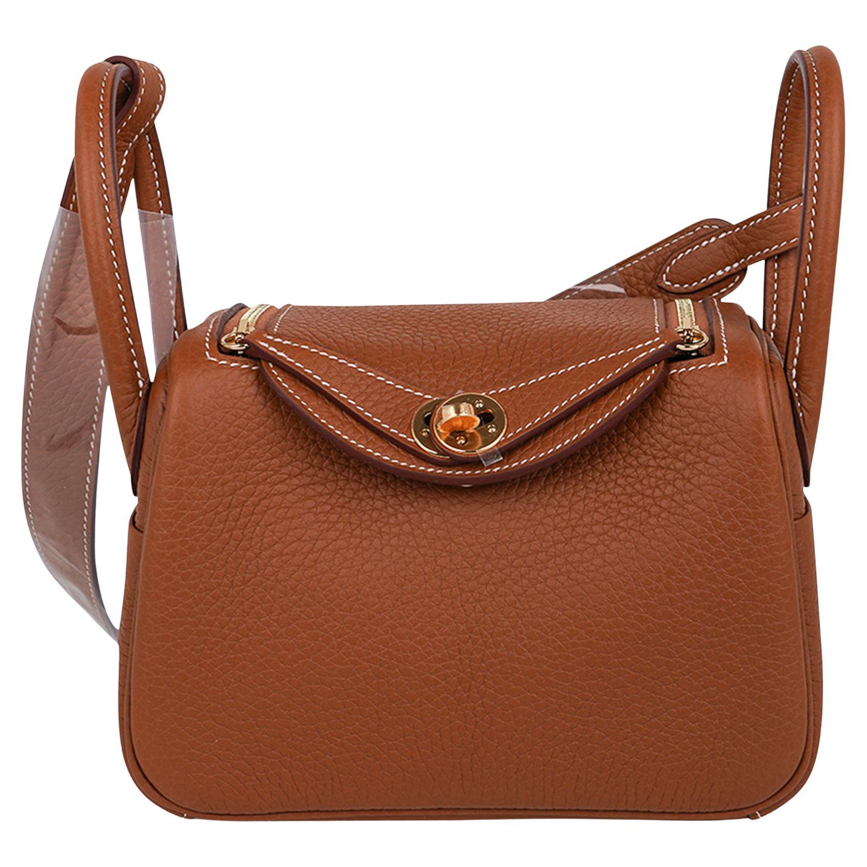 Hermes Mini Lindy 20 Bag Gold w/ Gold Hardware Clemence Leather at