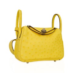 Hermes Mini Lindy 20 Bag Jaune Citron Ostrich Boreal w/ Palladium Hardware