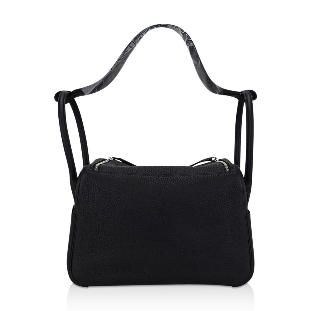 Hermes Lindy 26 Sac en cuir Clemence noir Quincaillerie Palladium en vente 6