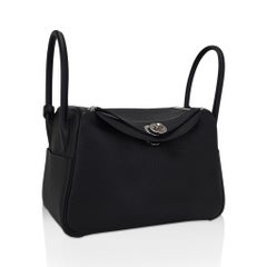 Hermes Lindy 26 Black Clemence Leather Bag Palladium Hardware