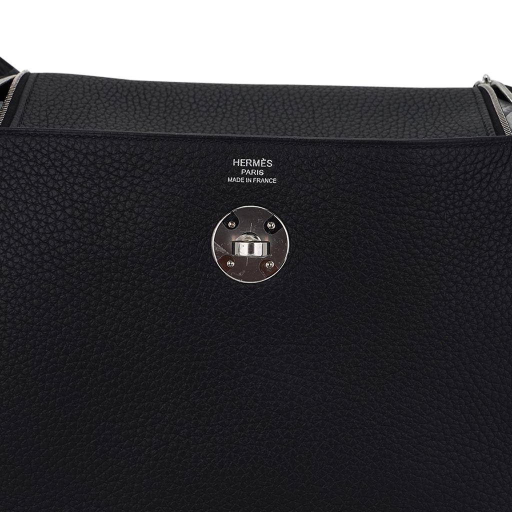 Women's Hermes Lindy 26 Black Clemence Leather Bag Palladium Hardware For Sale