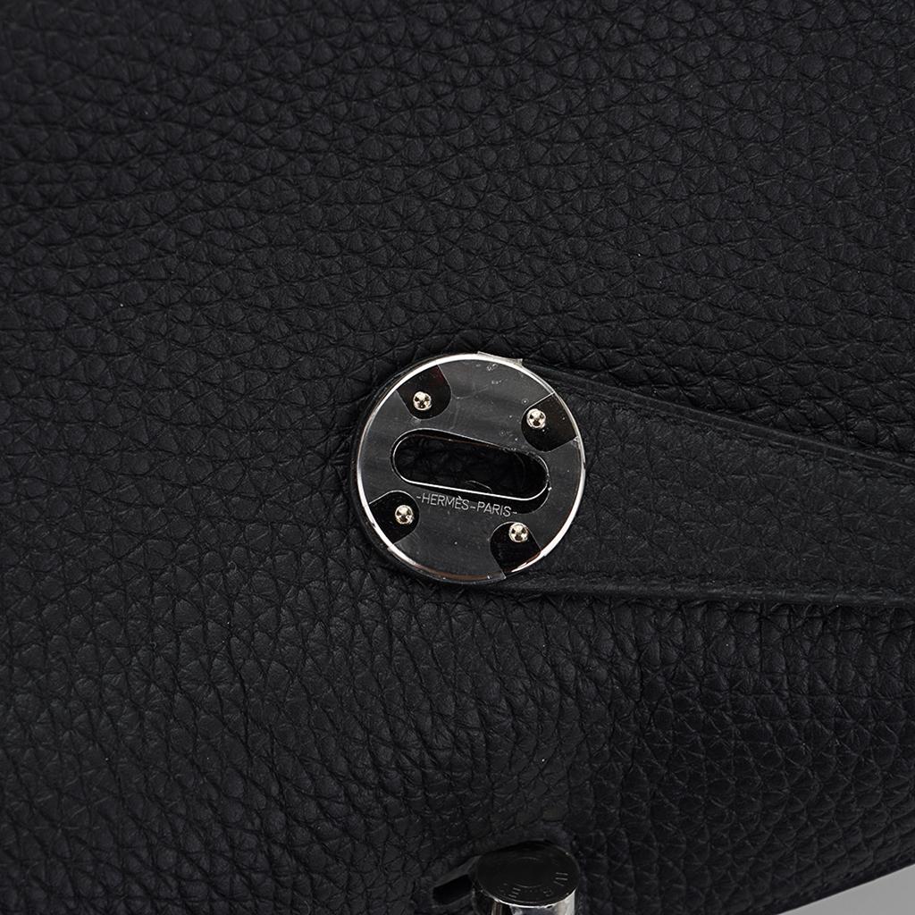 Hermes Lindy 26 Black Clemence Leather Bag Palladium Hardware For Sale 2