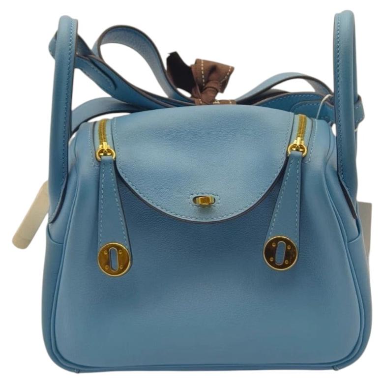 Hermes Mini Lindy 20 Bleu du Nord con finiture dorate Swift e marchio Y 2020