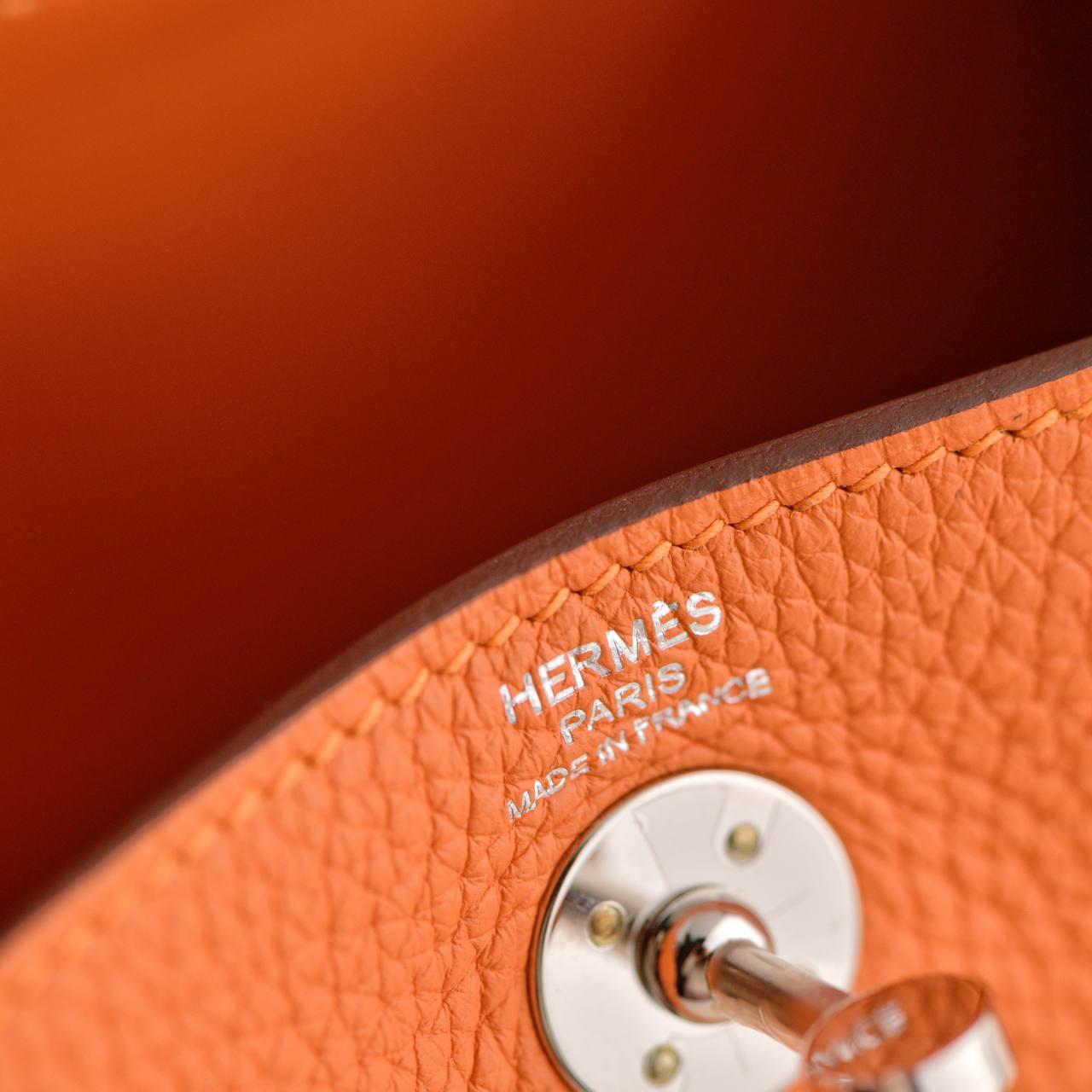 Hermès Mini Lindy 20 Orange Clemence Leather Palladium Hardware For Sale 8