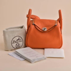 Hermès Mini Lindy 20 Orange Clemence Leather Palladium Hardware