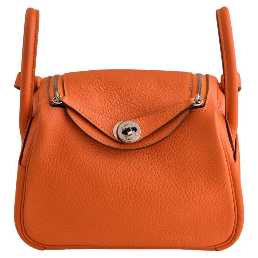 Hermès Mini Lindy 20 Naranja Clemence Piel Paladio Herrajes