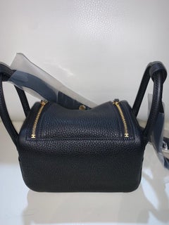 Hermes Mini Lindy Black Clemence Leather with Gold Hardware