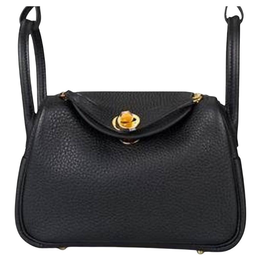 Hermes Mini Lindy Black Clemence Leather with Gold Hardware For Sale