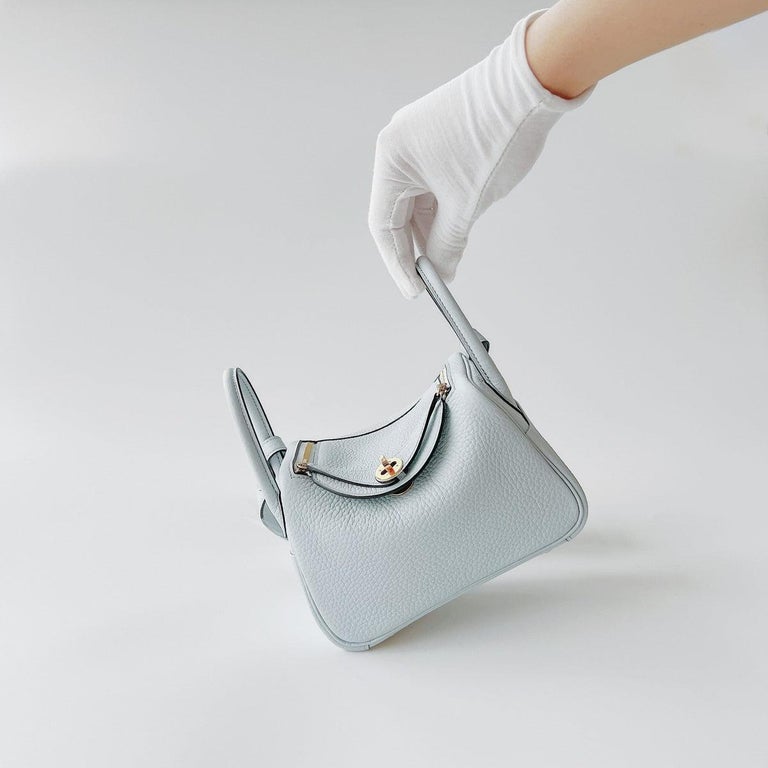 Women's Hermès Mini Lindy Bag In Clemence Leather Pale Blue 