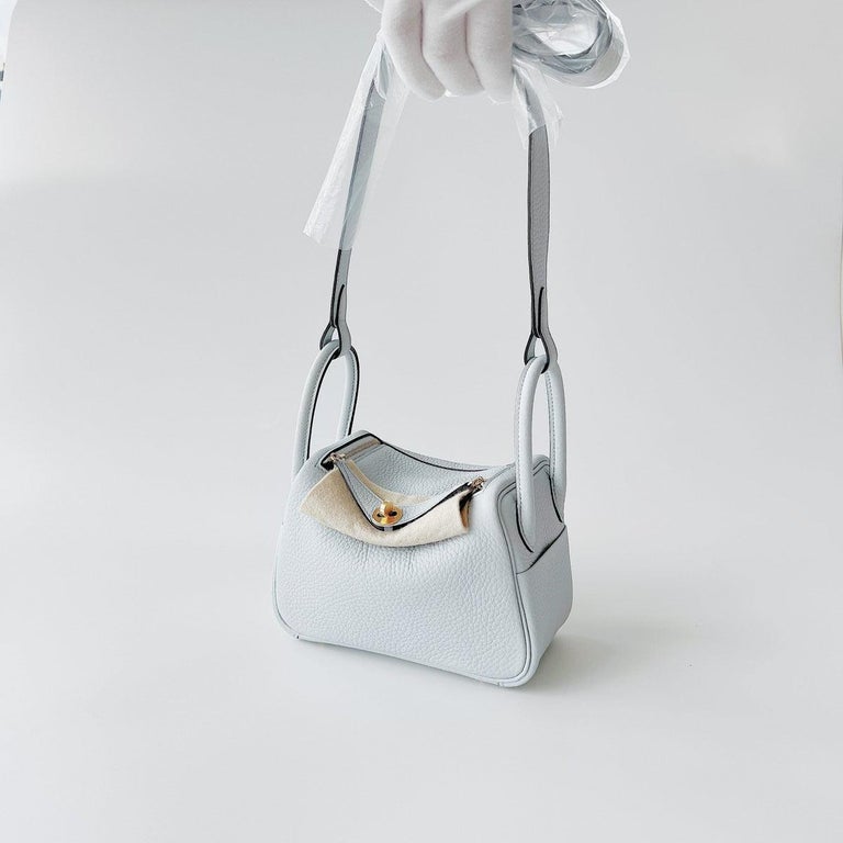Hermès Mini Lindy Bag In Clemence Leather Pale Blue  1