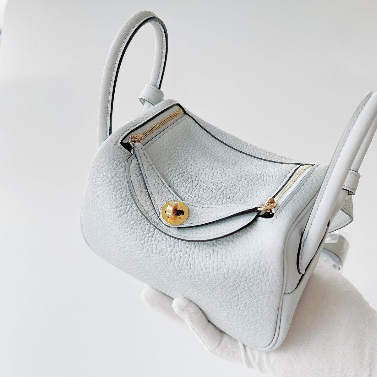 Gray Hermès Mini Lindy Bag In Clemence Leather Pale Blue 