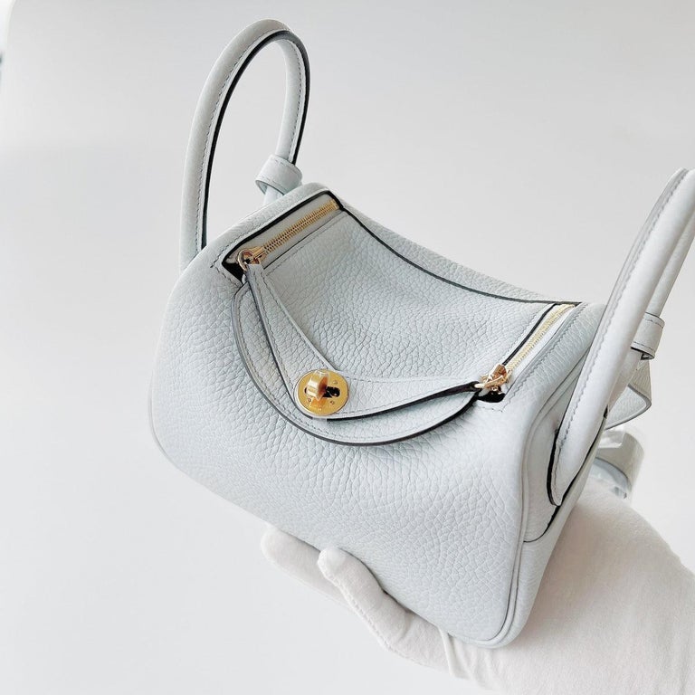 Hermès Mini Lindy Bag In Clemence Leather Pale Blue  2