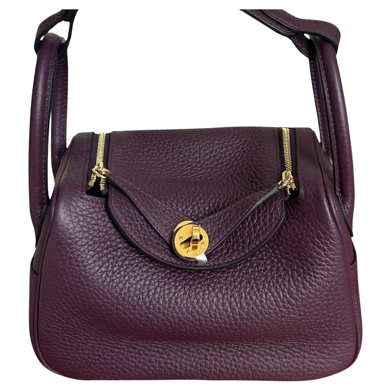 Hermes Mini Lindy Cassis Bag Clemence B Gold  en vente