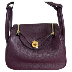 Hermes Mini Lindy Cassis Clemence B Gold 
