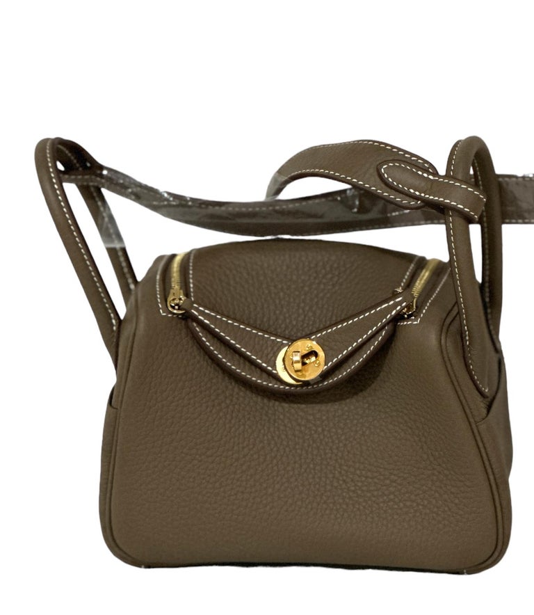 Hermes Mini Lindy Etoupe Handbag Bag Gold Hardware B For Sale at