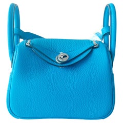 Hermes Mini Lindy In Bleu Frida, Palladium Hardware, Taurillon Leather, 2023