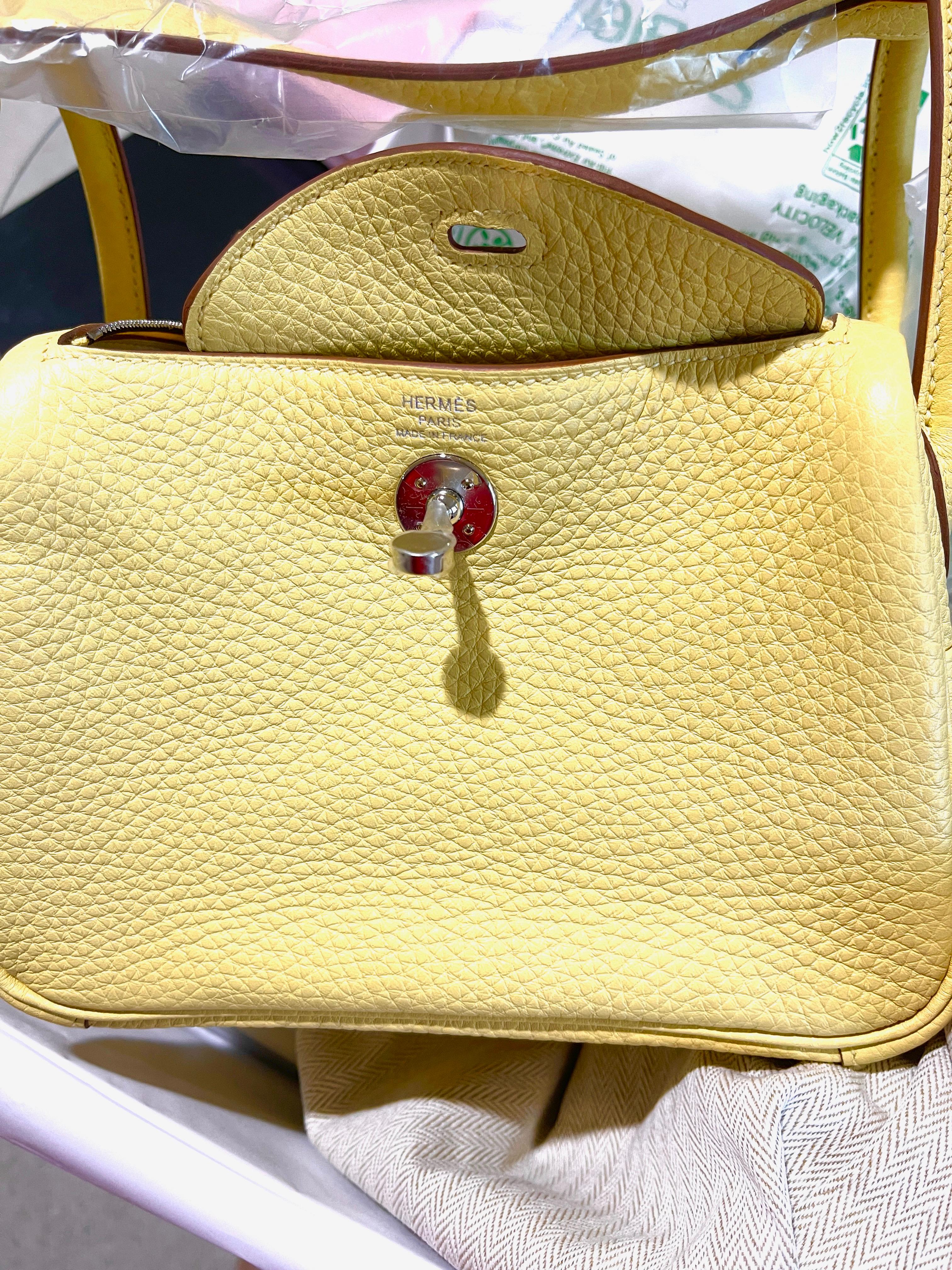 Beige Hermes Mini Lindy Juane Poussin Buttery Yellow Handbag Bag