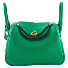 HERMÈS MINI LINDY MENTHE Clemence Leather with Gold Hardware