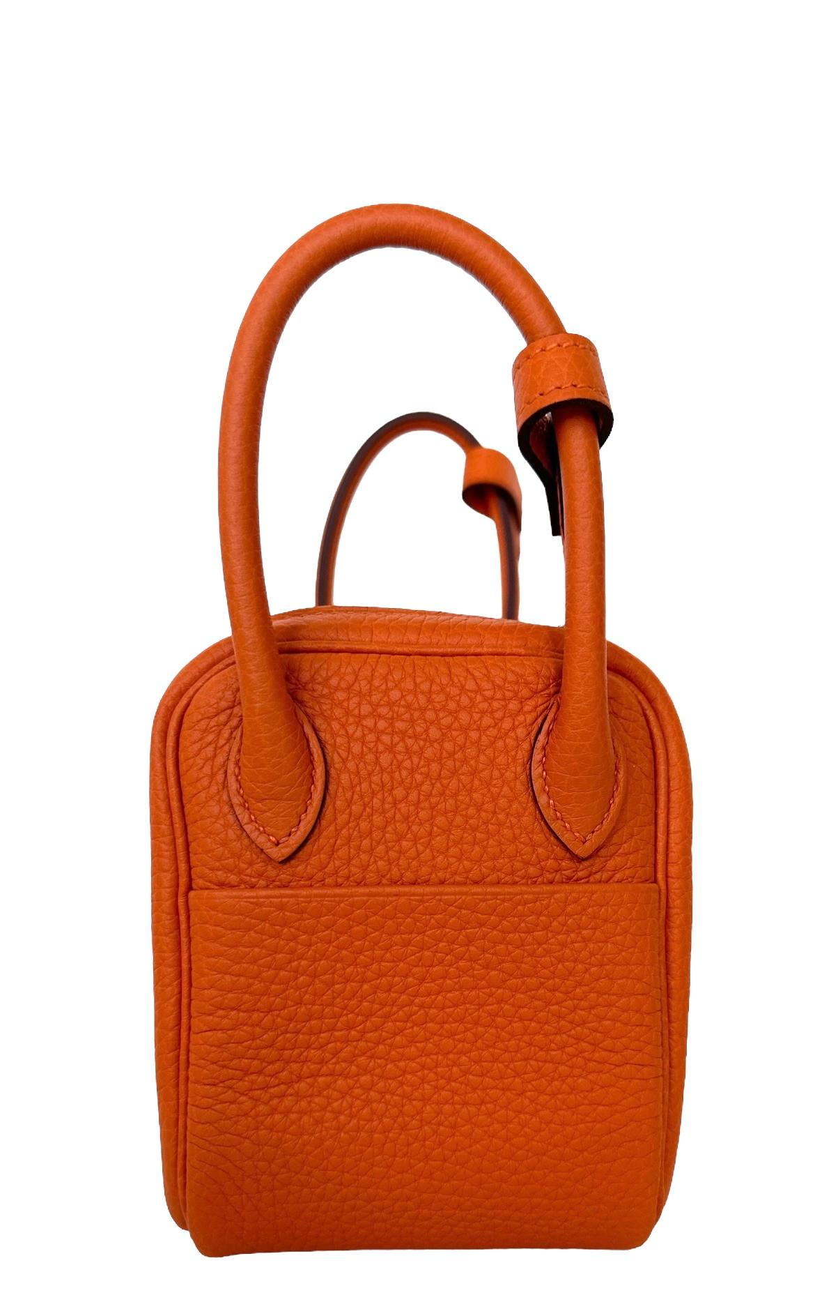 Hermes Mini Lindy Orange Handbag Bag Palladium Hardware In New Condition In West Chester, PA