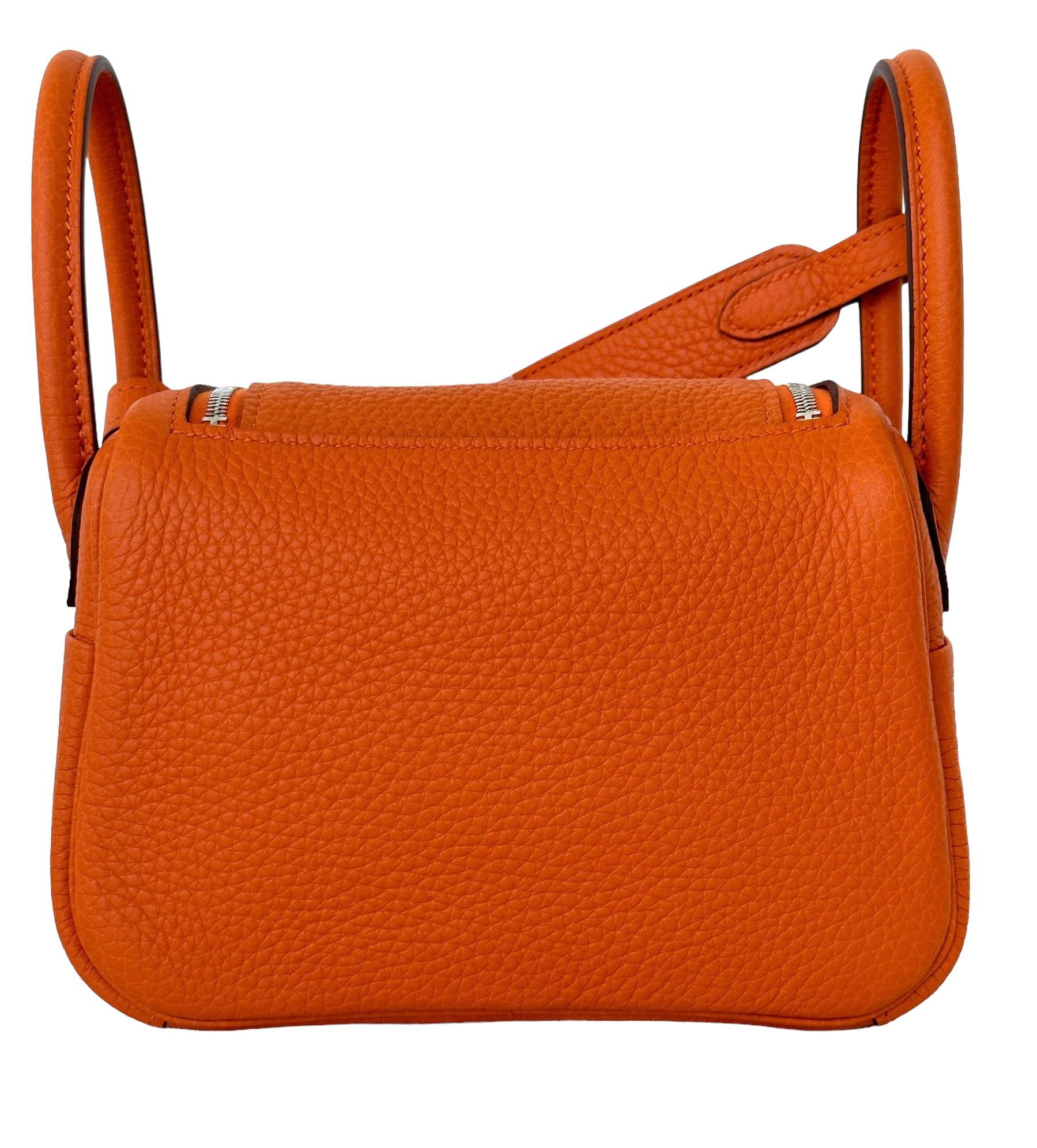 Women's or Men's Hermes Mini Lindy Orange Handbag Bag Palladium Hardware