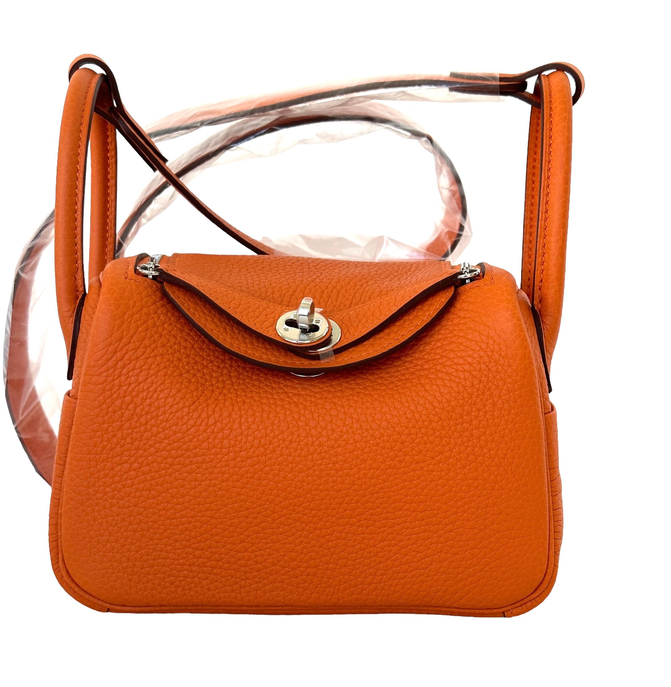 Hermes Mini Lindy Orange Handbag Bag Palladium Hardware 2