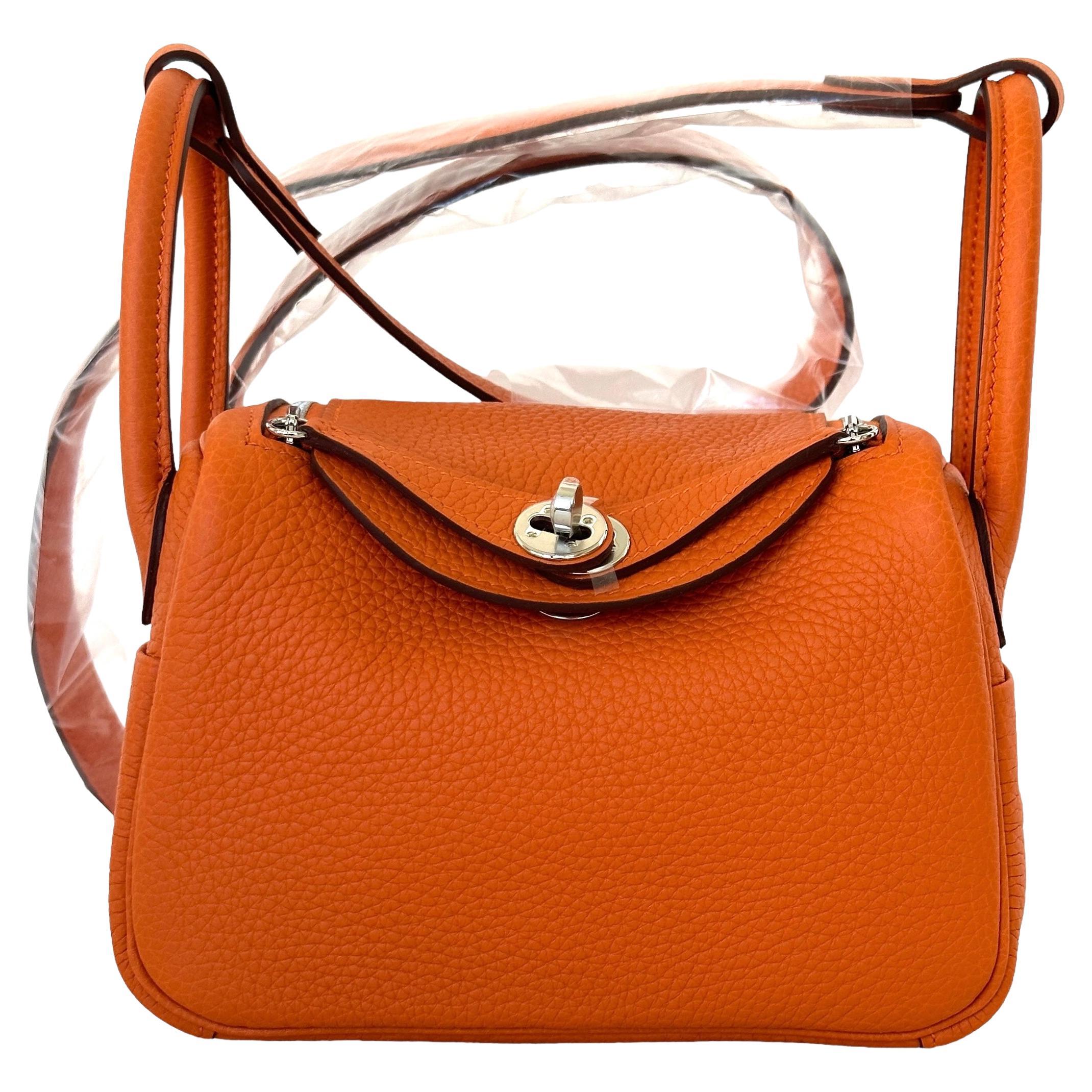 Hermes Mini Lindy Orange Handbag Bag Palladium Hardware at 1stDibs