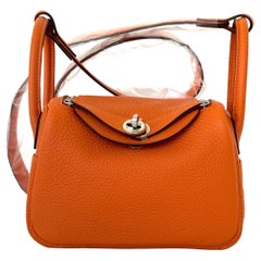 Sac à main Hermès Mini Lindy orange finitions métalliques en palladium