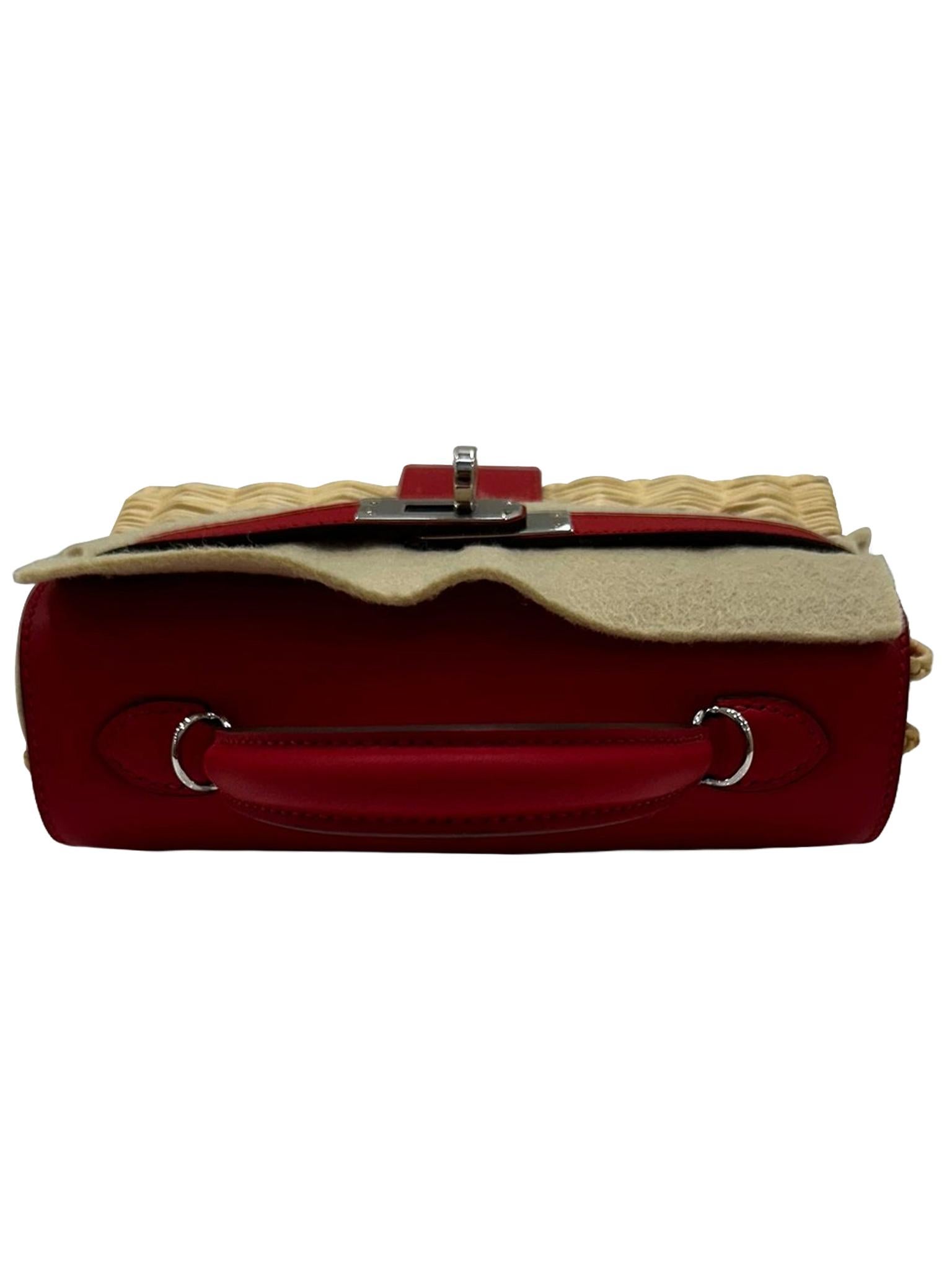 Hermes Mini Picnic Kelly 20 Rouge de Coeur Swift Osier Wicker Palladium Hardware in vendita 7