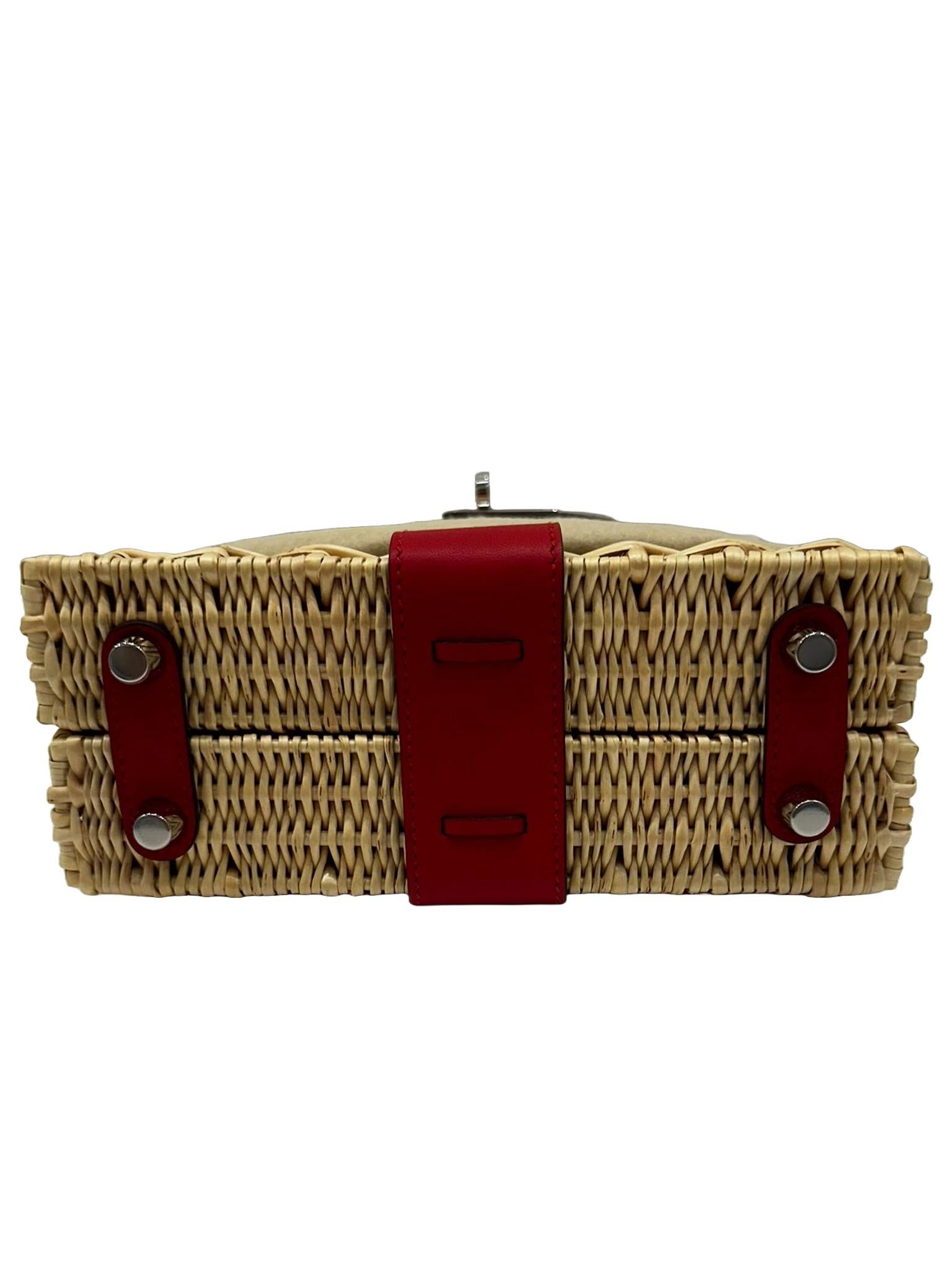 Hermes Mini Picnic Kelly 20 Rouge de Coeur Swift Osier Wicker Palladium Hardware in vendita 8