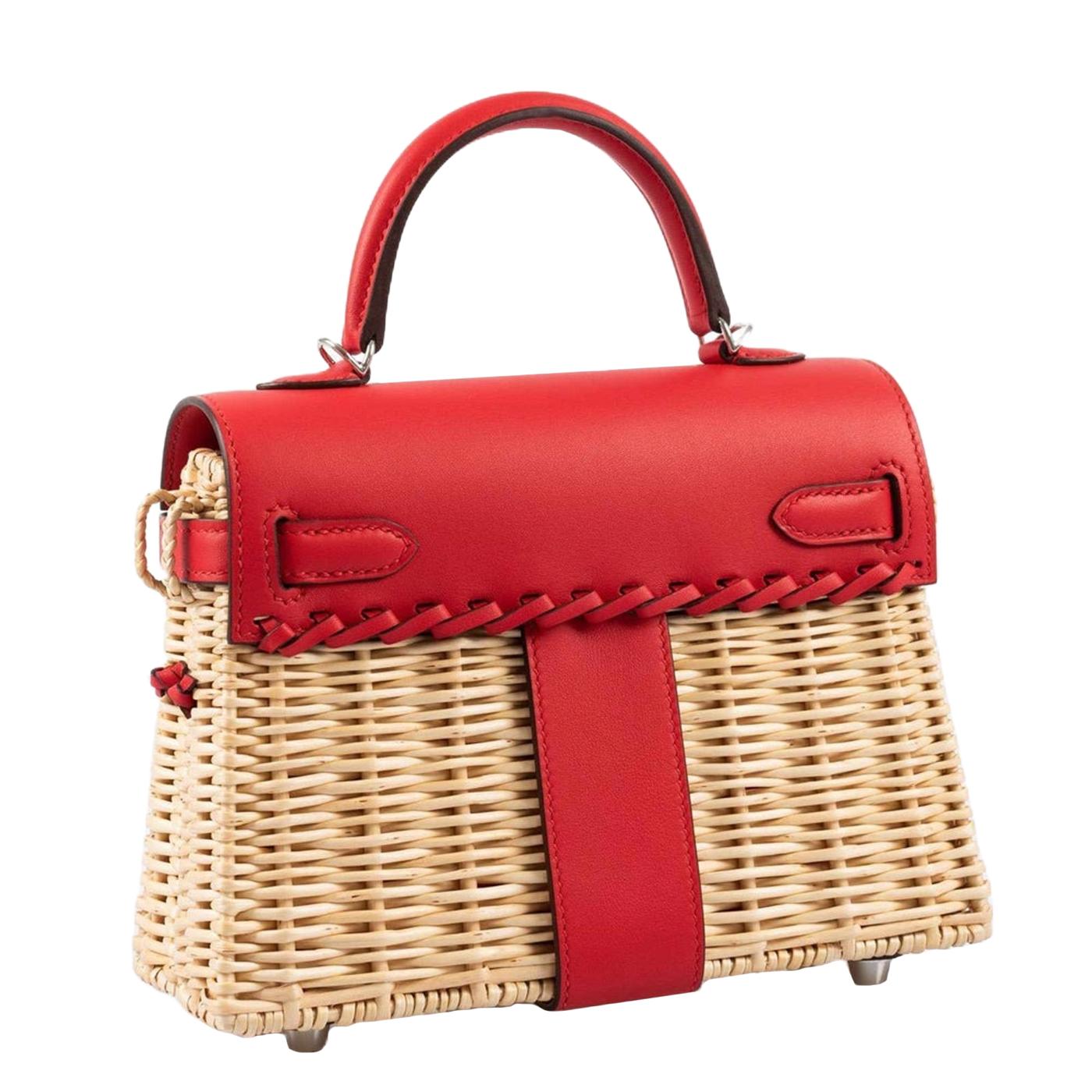 Hermes Mini Picnic Kelly 20 Rouge de Coeur Swift Osier Wicker Palladium Hardware In condizioni Nuovo in vendita a Aventura, FL