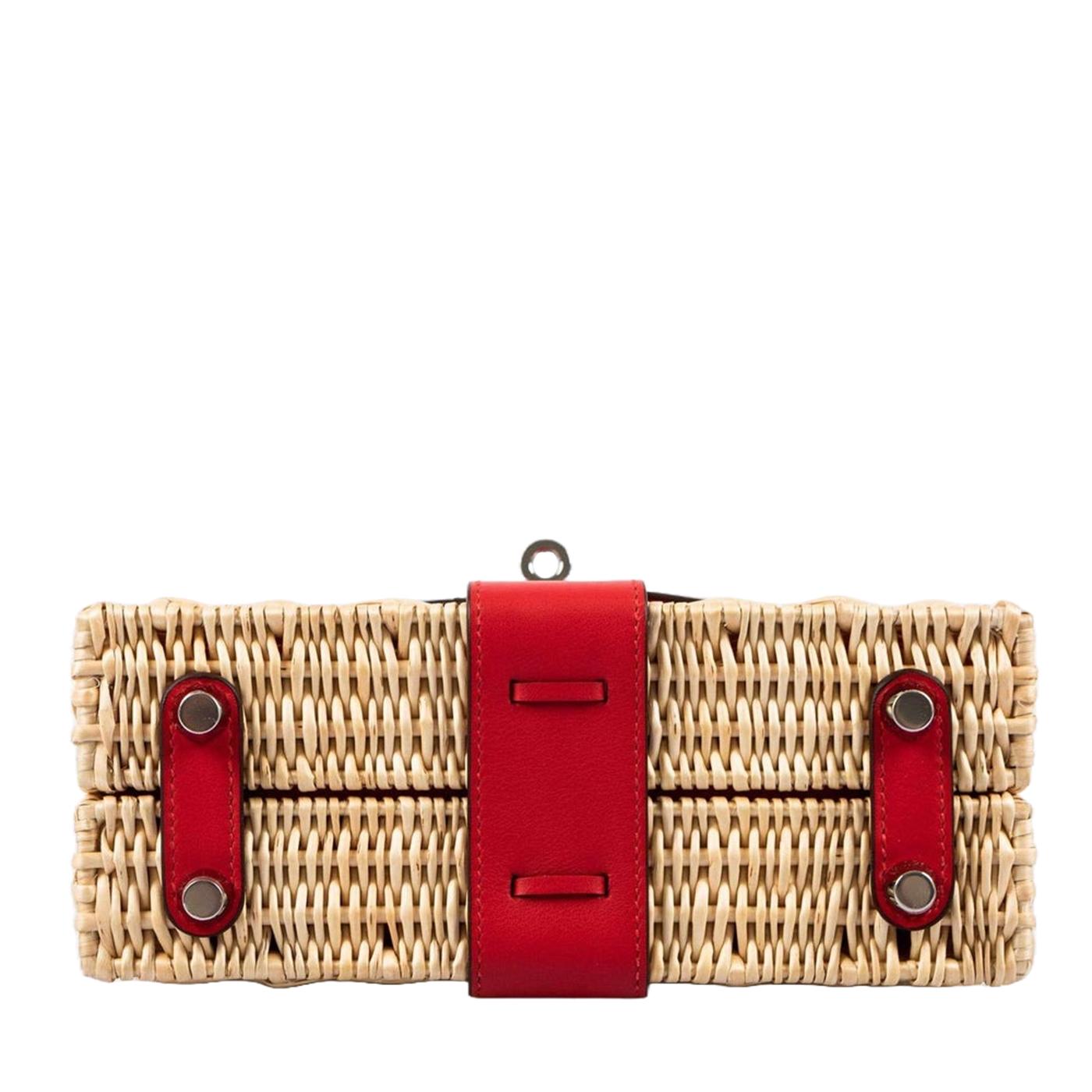 Hermes Mini Picnic Kelly 20 Rouge de Coeur Swift Osier Wicker Palladium Hardware in vendita 1
