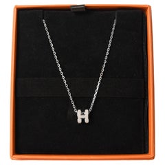 Hermes Mini Pop H Palladium Hardware Necklace Marron Glace