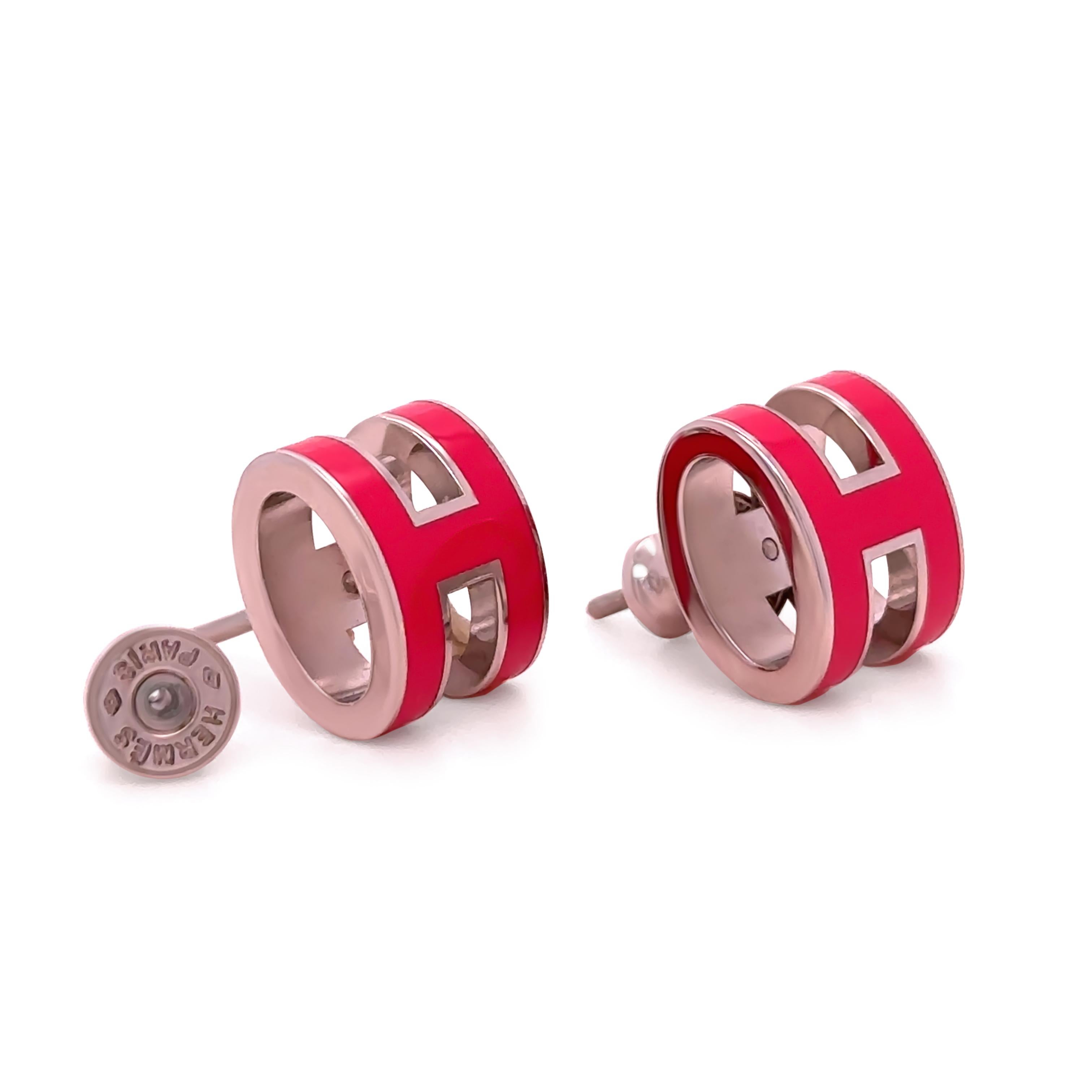 Hermès Mini Pop Pink H Boucles d'oreilles plaquées palladium 5,52 g Pour femmes en vente