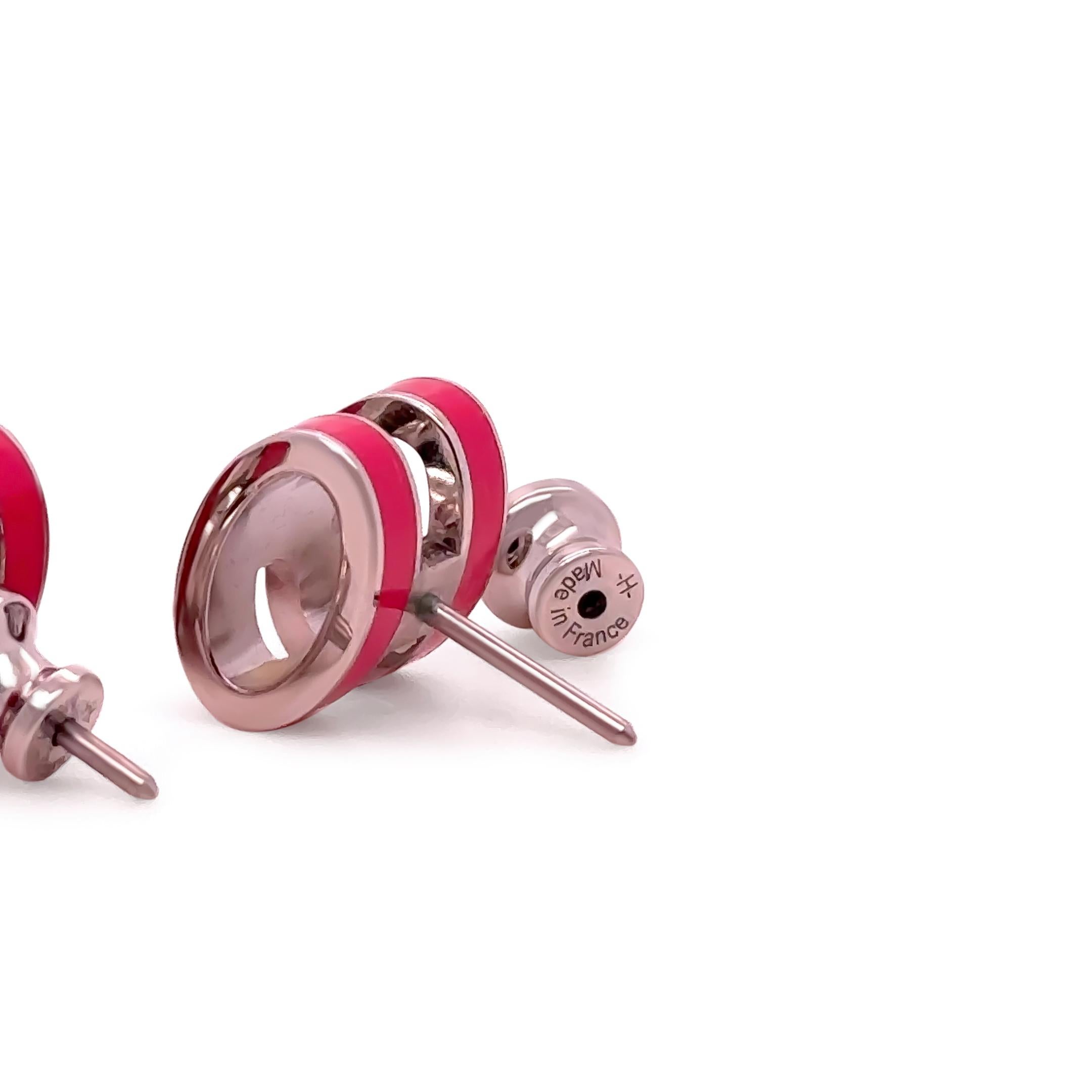 Hermès Mini Pop Pink H Boucles d'oreilles plaquées palladium 5,52 g en vente 1