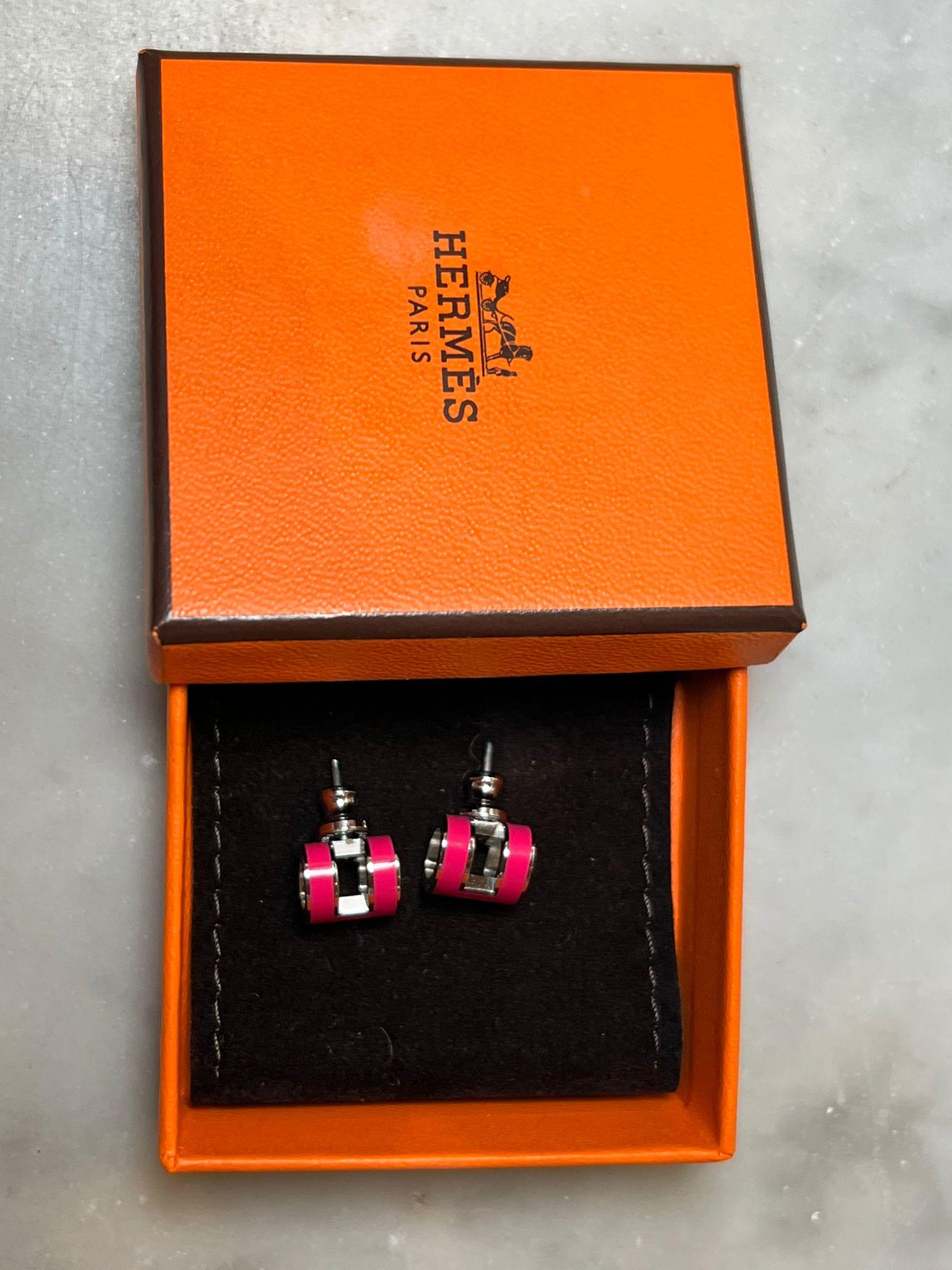 Hermès Mini Pop Pink H Boucles d'oreilles plaquées palladium 5,52 g en vente 2