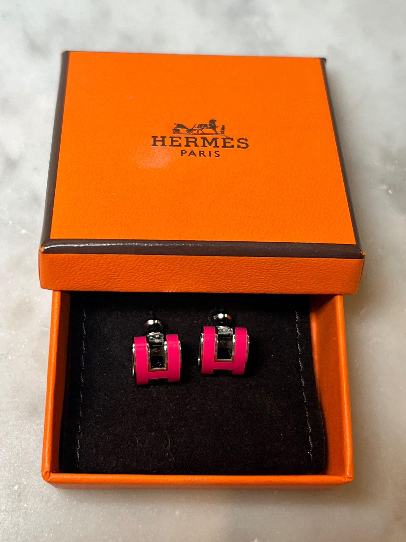 Hermès Mini Pop Pink H Boucles d'oreilles plaquées palladium 5,52 g en vente 3