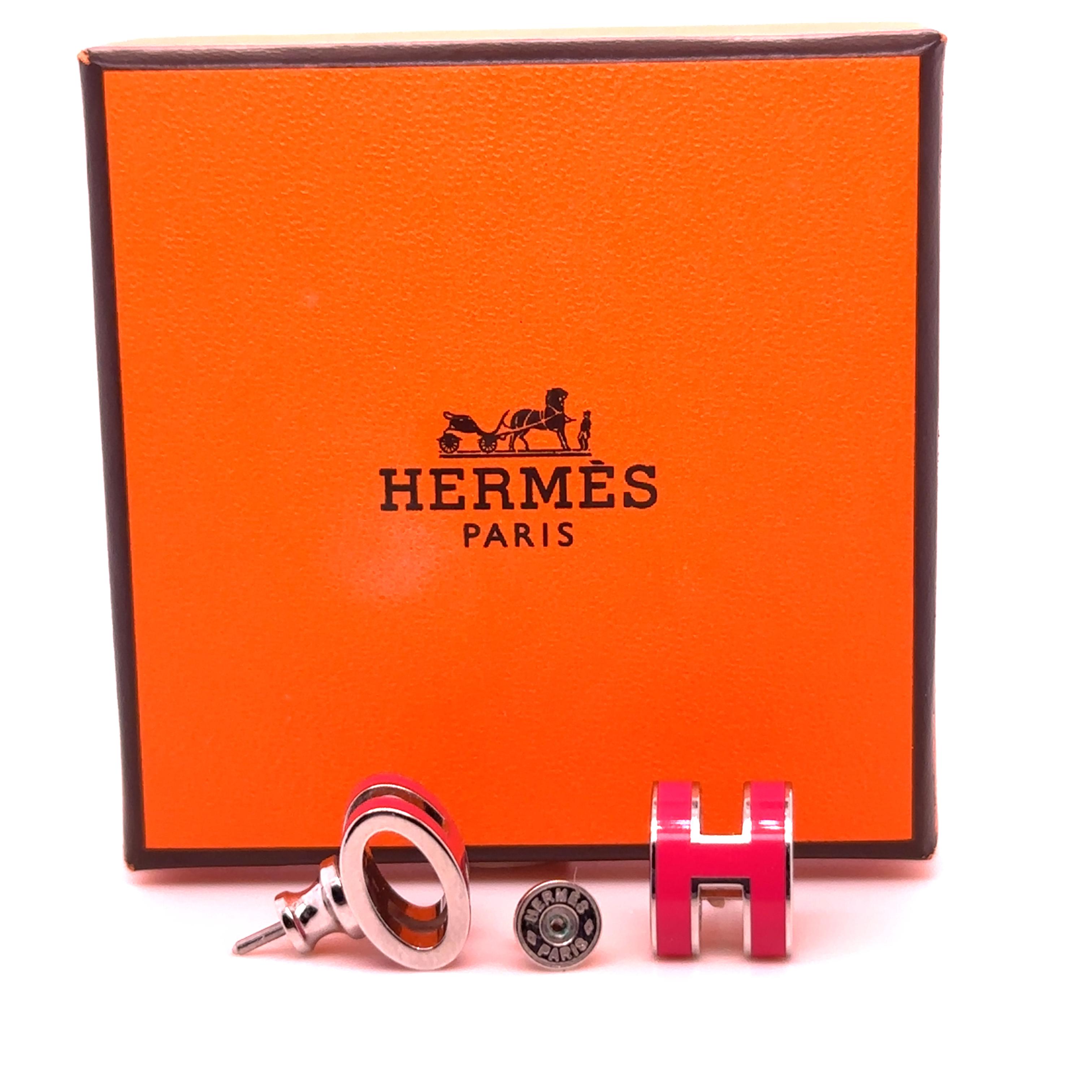 Hermès Mini Pop Pink H Boucles d'oreilles plaquées palladium 5,52 g en vente 4