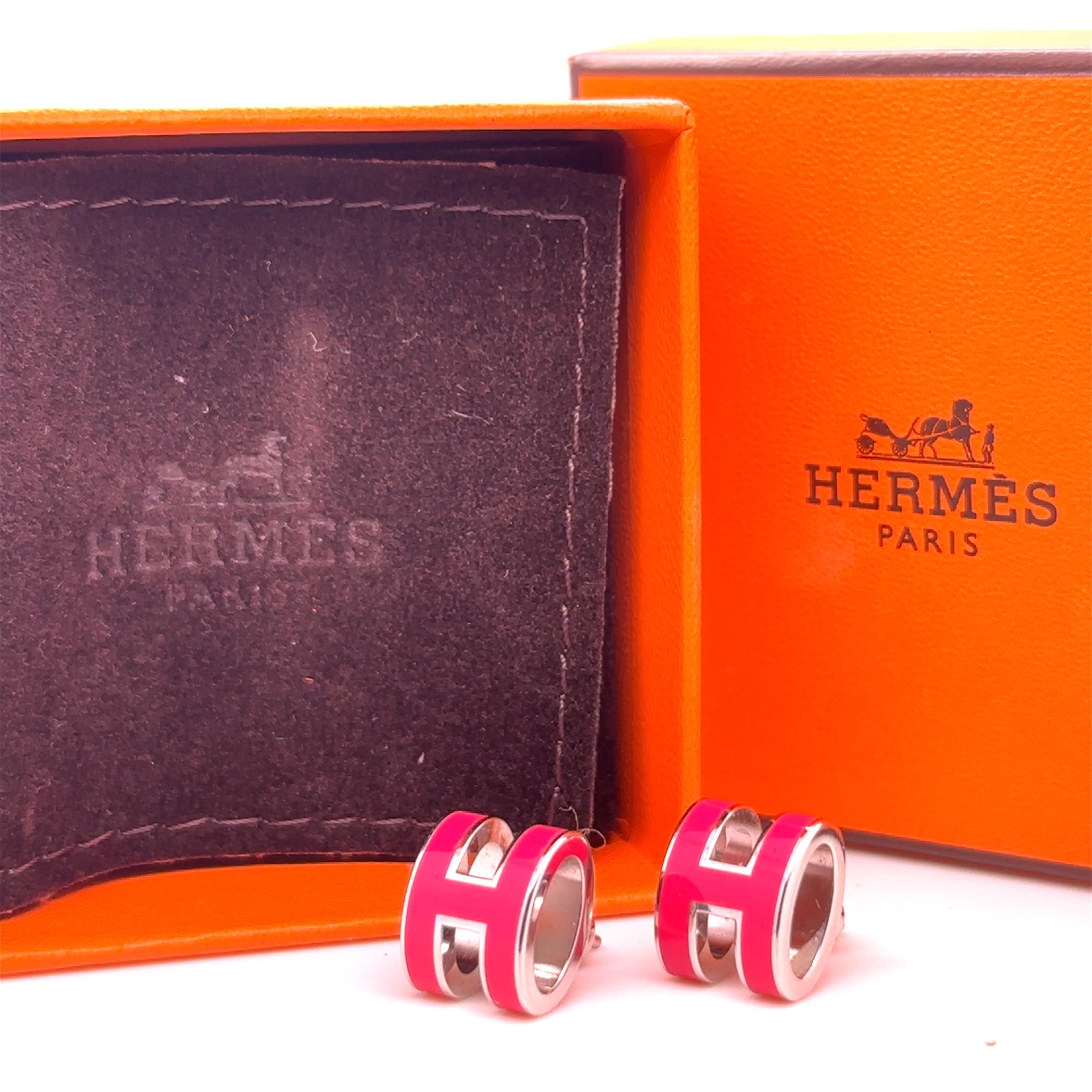 Hermès Mini Pop Pink H Boucles d'oreilles plaquées palladium 5,52 g en vente 5